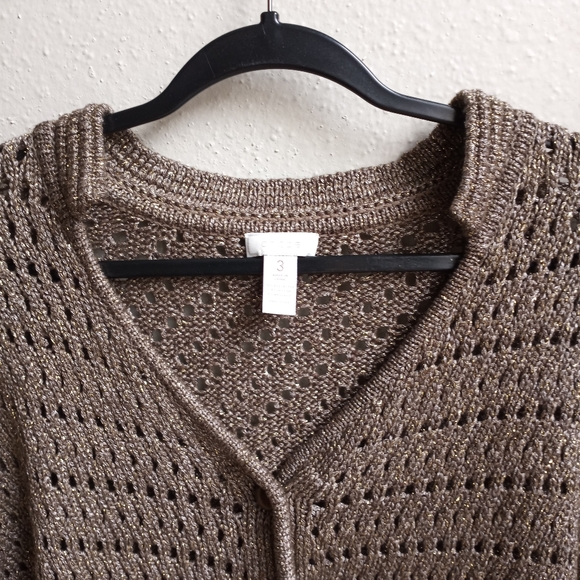 Chico's|Gold Brass Metallic Cardigan| Size 3 - Picture 3 of 5